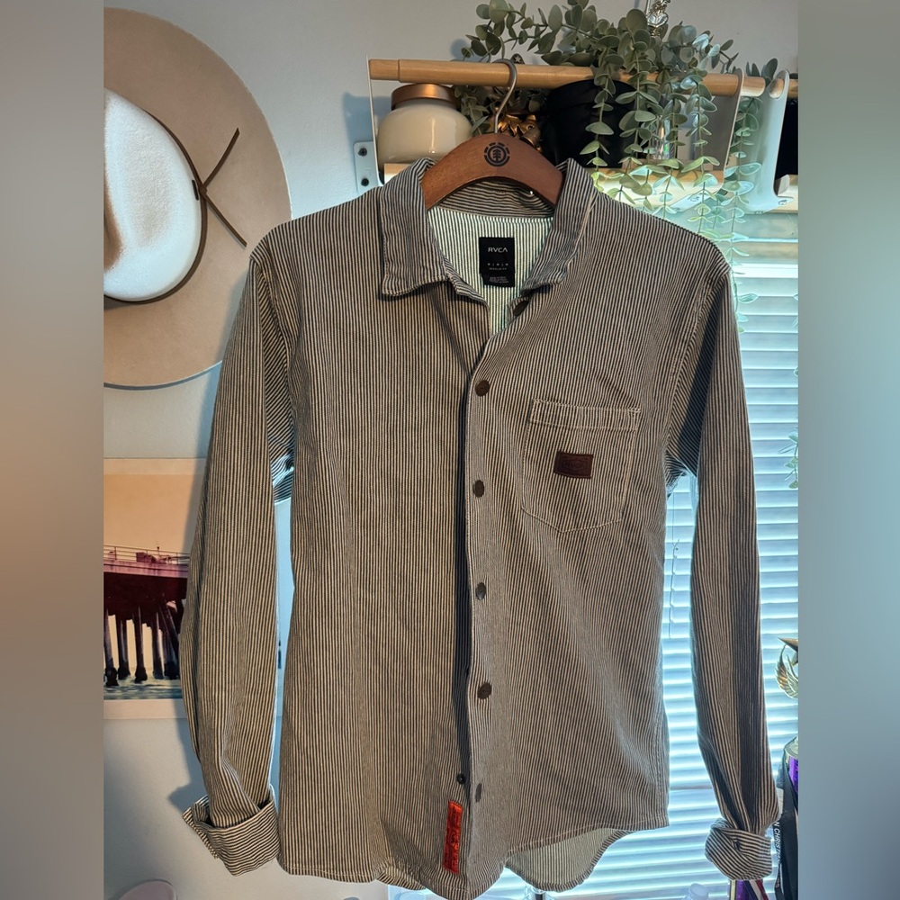 RVCA Men's Striped Blue Shirt